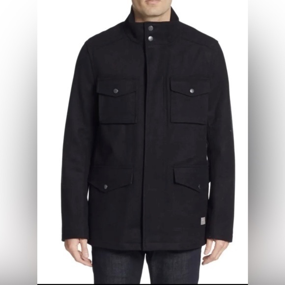 Ben Sherman Melton Four Pocket Utility Field Wool Blend Jacket Coat in Black XS - Picture 1 of 16